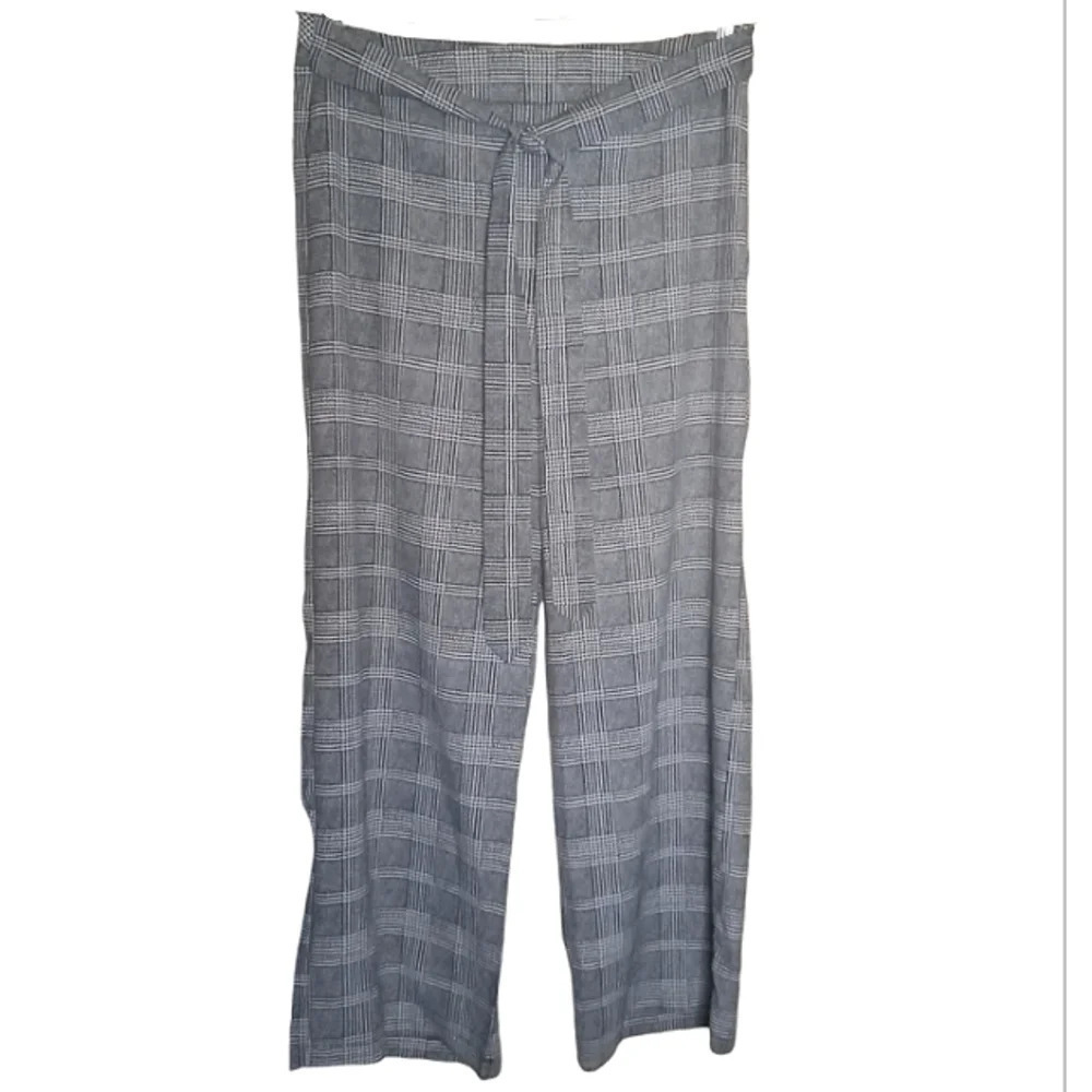E&M Black White Glenn Plaid Hidden Side Zip Wide Leg Trousers Size Large NWT